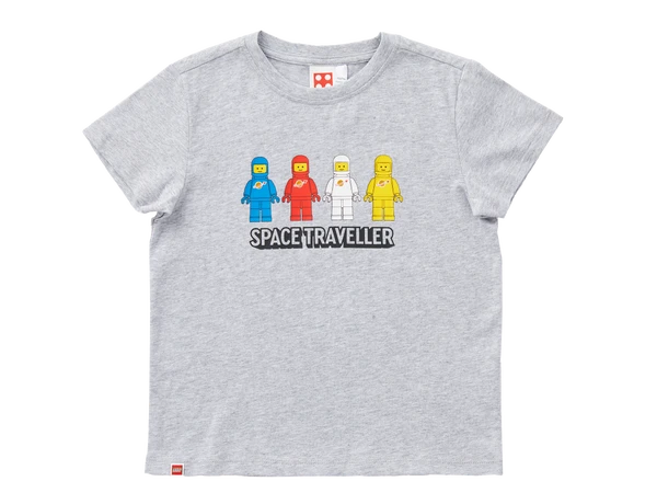 Kortærmet T-shirt med rumrejsende til børn – gråmeleret
