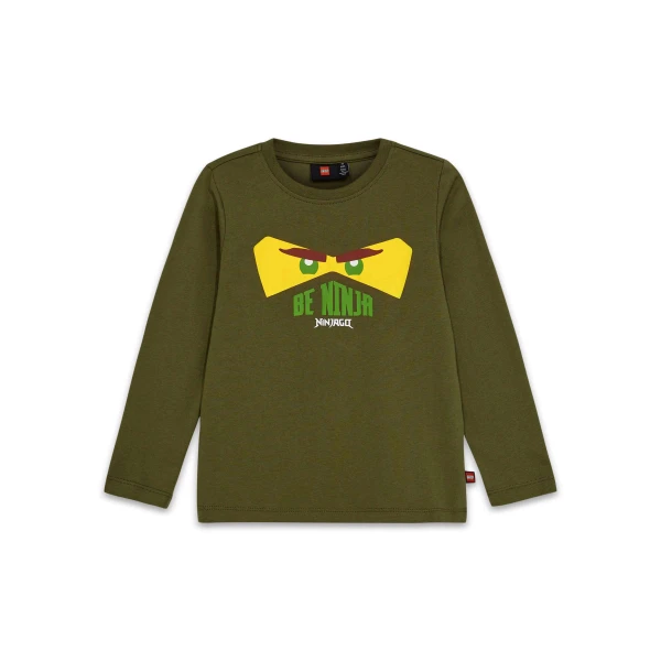 Langærmet T-shirt til børn – mørk kaki