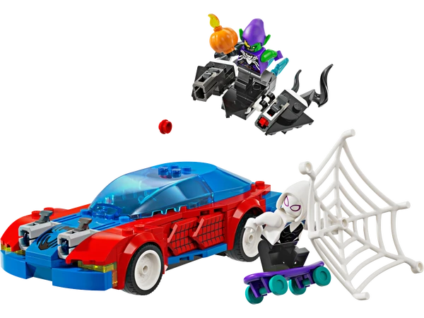 Spider-Mans racerbil og Venom Green Goblin